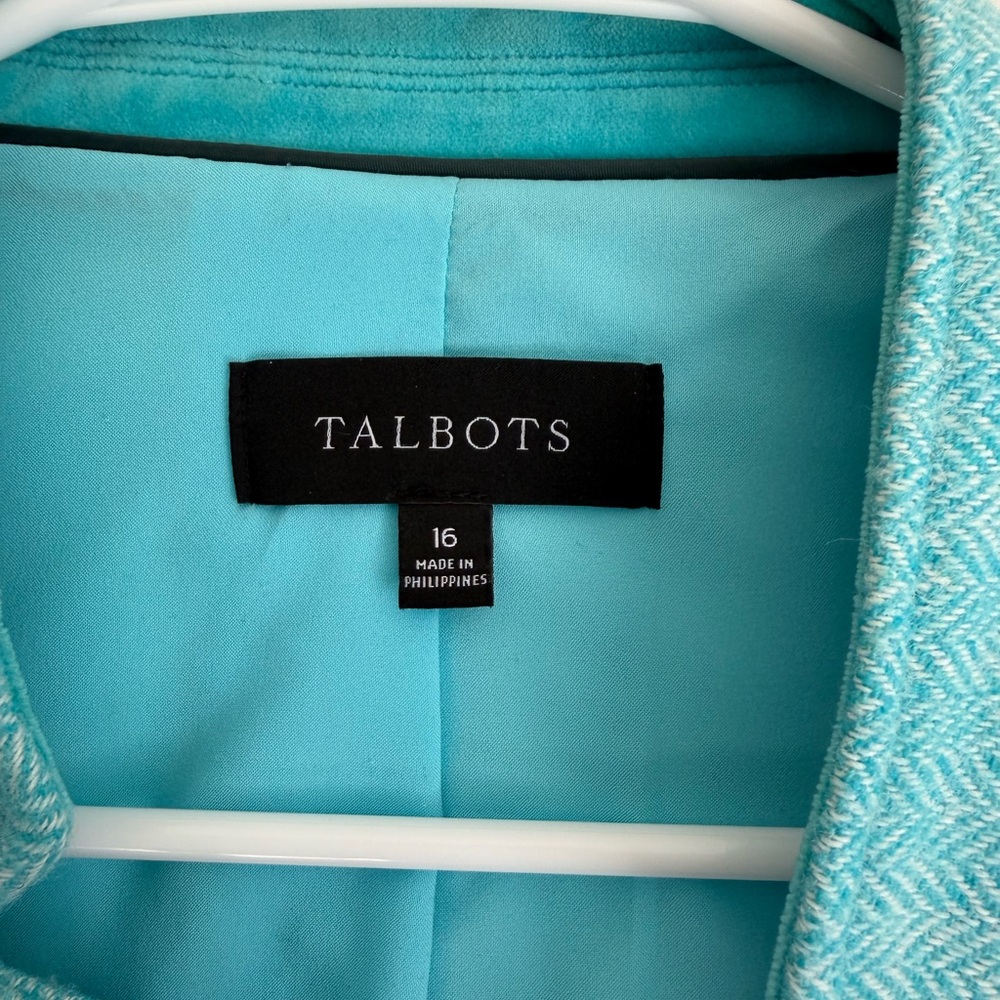 Talbots Aqua Blue Collarless Tweed Jacket - Picture 2 of 4